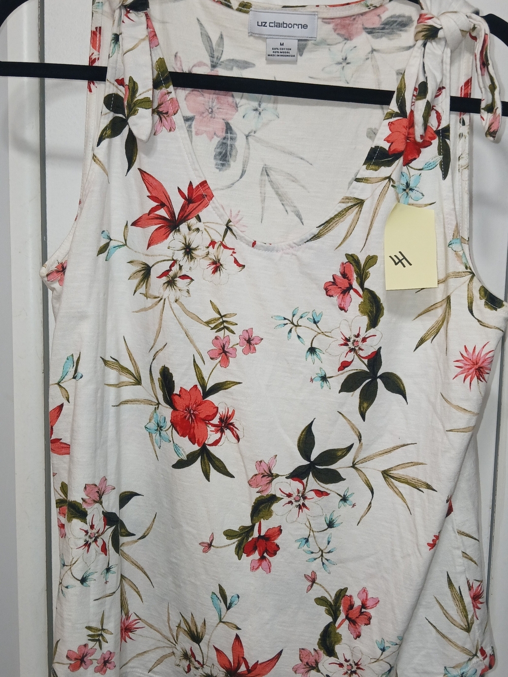 Liz Claiborne White Floral Tank with Tie Straps